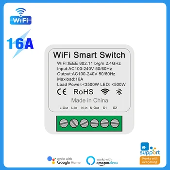 16A WiFi Smart Switch Для DIY AC 100-240 В 50/60 Гц Модуль Переключателя eWeLink APP Пульт Дистанционного Управления Работает С Alexa Google Home