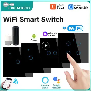 1ШТ WiFi Умный Световой Сенсорный Выключатель Smart Life Стеклянная Панель ЕС Настенный Выключатель 2way Без Нейтрального Провода Умный Дом Alexa Home
