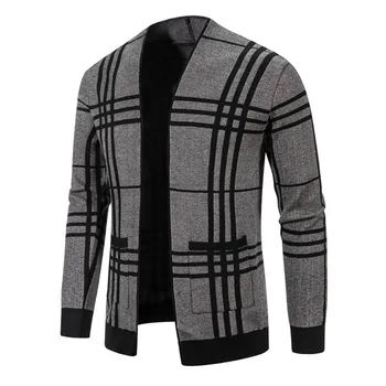 2023 Зимний мужской вязаный кардиган, свитер, Мужская флисовая Повседневная Свободная рубашка с V-образным вырезом, куртка с цветными блоками, свитер, пальто