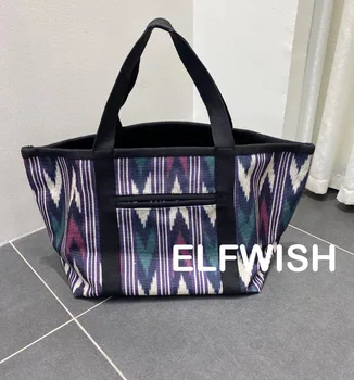 2023 Новая женская черно-фиолетовая холщовая сумка-тоут с волнами, модные большие сумки через плечо с ручкой, пляжные сумки высокого качества В продаже