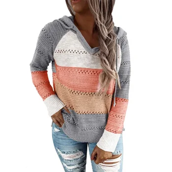 2023 осенне-зимний новый свободный шерстяной вязаный пуловер в полоску с длинными рукавами для беременных белого цвета