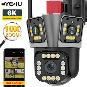 6K 12MP WiFi IP-Камера с 10-Кратным Зумом PTZ-Камера Наружный Трехобъективный Экран 360 ° 9MP 5K Камера Видеонаблюдения Защита Дома