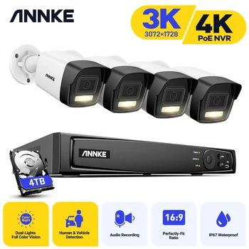 ANNKE 3K 8CH PoE Система Безопасности 4/8 ШТ. Пуля Камеры Цветного ИК Ночного Видения Обнаружение Человека Транспортного Средства Встроенный Микрофон IP67 IP Камера