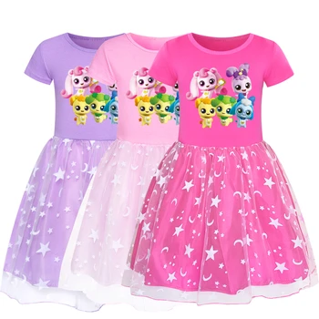 Catch Teenieping / Детская одежда, хлопковые повседневные платья для девочек, кружевное летнее платье принцессы с принтом для маленьких девочек от 4 до 12 лет