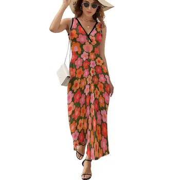 Flowerfull на оливковом (цветочный узор happy boho retro) Платье без рукавов, летняя одежда для женщин, женское длинное платье