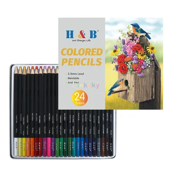 H & B 24 Цветных Предварительно заточенных Акварельных Карандаша на Масляной основе для Рисования, 24шт Цветных Карандашей для рисования для студентов