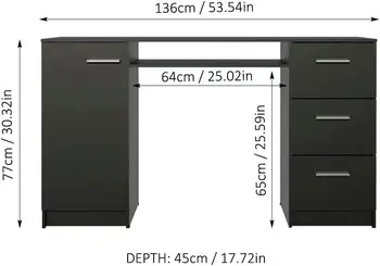 Madesa-Компьютерный стол с 3 выдвижными ящиками, 1 дверцей и полкой для хранения, письменный стол из дерева, Рабочее место в домашнем офисе