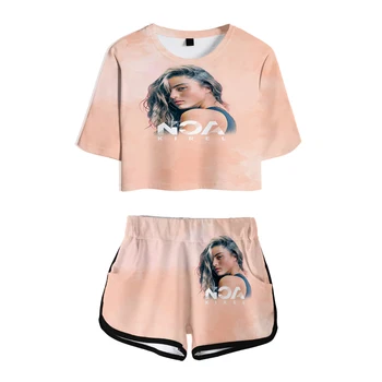 Noa Kirel music fans, Облегающие укороченные комплекты с обнаженным животом, короткая футболка с принтом, комплекты для спортзала, уличная одежда, поп-короткие брюки, женские
