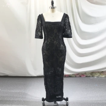 RSE939 Сексуальное вечернее платье Vestido Sirena Prom с разрезом из прозрачного черного кружева с короткими рукавами и квадратным вырезом