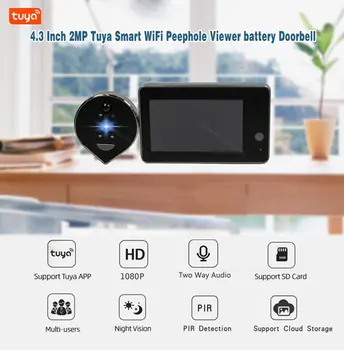 Tuya WiFi Дверной Звонок Камера 1080P Беспроводной Дверной Звонок Видео Глазок Домофон Умный Дом 4,3 дюймовый ЖК Монитор Cat Eye Батарея Alexa