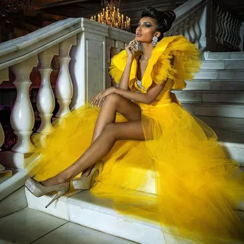 Vinca Sunny Puffy Formal Ball Dresses robes de soiréeshot ruffled yellow tulle removable prom dresses платье на выпускной 2023
