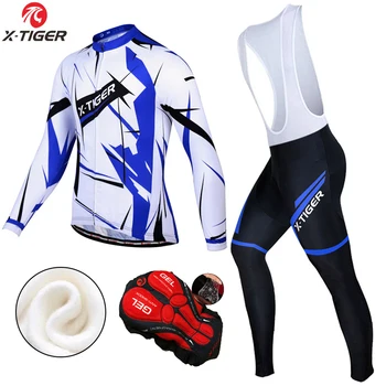 X-Tiger Зимний комплект из термо-флисовой велосипедной майки с длинным рукавом, Велосипедная одежда Maillot Equipacion Ciclismo, Велосипедная одежда