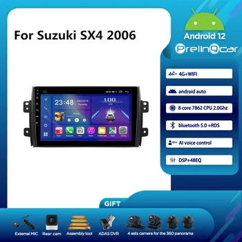 Автомагнитола Prelingcar Android 12 для Suzuki SX4 2006 года выпуска, 9-дюймовый мультимедийный видеоплеер, навигация, восьмиядерный GPS