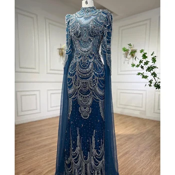Арабское Голубое кружевное платье Русалки, расшитое бисером, вечерние платья для официальных мероприятий с накидкой Для женщин, свадебное платье для выпускного вечера BLA72033 Serene Hill