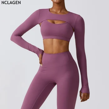 Верхняя одежда NCLAGEN, спортивная Одежда, Футболки для йоги с длинными рукавами, топ для фитнеса, женская Дышащая Сексуальная одежда