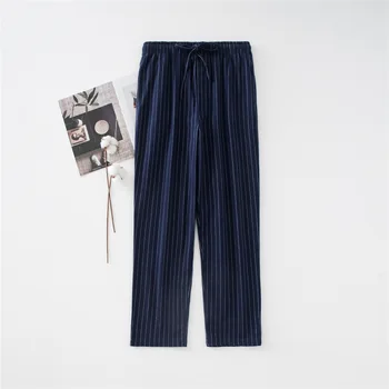 Весенне-осенние Мужские пижамные штаны из 100% хлопка, Мужские ночные брюки, Мужские повседневные полосатые пижамные брюки, мужские домашние брюки высшего качества