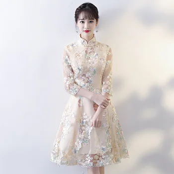 Винтажное свадебное платье в китайском стиле, ретро-одежда для тостов, мини-платье, свадебное платье для вечеринки Cheongsam Qipao, вечернее платье, одежда Vestidos