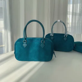 Винтажный портативный портфель из матовой замши, простые однотонные универсальные сумки на молнии для пригородных поездок, женские кошельки большой емкости, сумки-болсосы