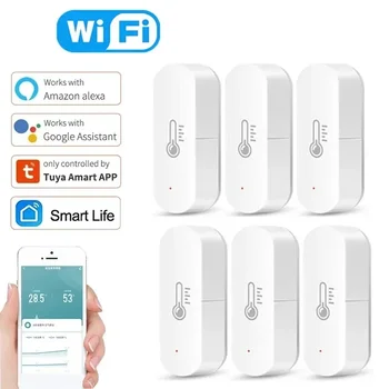Датчик температуры и влажности Tuya Smart Life Wi-Fi, внутренний термометр для умного дома, мониторинг безопасности с помощью Alexa Google Home