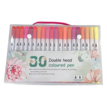 Двуглавая ручка с крючком, цветной Маркер, Мягкая головка, Акварельная ручка, Набор для рисования 60 Цветов