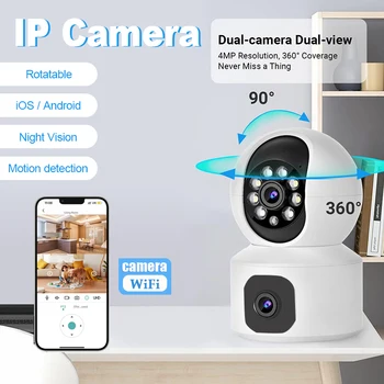 Двухобъективная IP-камера WiFi Home Rotate Ai для обнаружения человека, противоугонная камера ночного видения безопасности