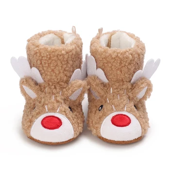 Детская рождественская обувь на мягкой подошве с рисунком лося, нескользящая обувь для первых ходунков, детские зимние ботинки