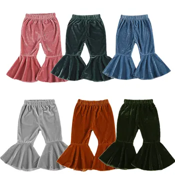 Детские Бархатные брюки-клеш для маленьких девочек, длинные расклешенные брюки в стиле ретро, повседневные штаны с эластичной резинкой на талии для детей от 6 м до 6 лет