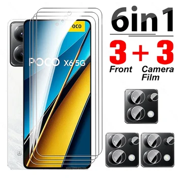 Для Poco X6 5G Glass 6в1 Пленка Для Камеры Из Закаленного Стекла Poxo Poko X6 6X Pocco Little X6Pro PocoX6 Pro PocoX6Pro Протектор Экрана