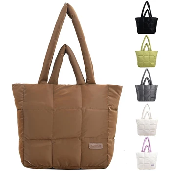 Женская сумка с хлопковой подкладкой, однотонная клетчатая стеганая сумка большой вместимости, повседневная осенне-зимняя женская сумка