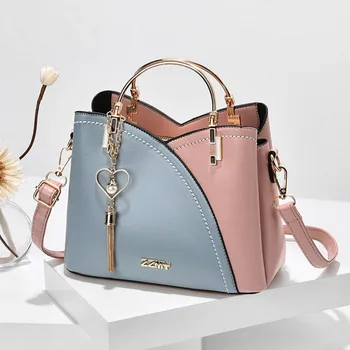 Женская сумка, цветная комбинированная сумка, новая модная универсальная сумка из искусственной кожи с косой перекладиной на одно плечо 2023