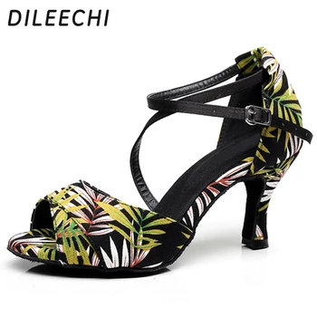 Женские атласные туфли для латиноамериканских танцев DILEECHI, летние танцевальные сандалии isointernational на высоком каблуке для взрослых