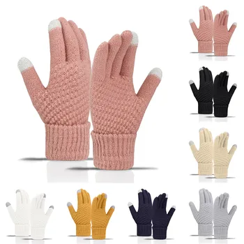 Женские зимние шерстяные теплые перчатки, однотонные флисовые вязаные перчатки, защищающие от холода