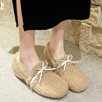 Женские меховые ботинки Mary Janes с бантом на среднем каблуке, элегантная зимняя теплая обувь в стиле Лолиты, дизайнерский бренд 2024 года, женские новые трендовые туфли-лодочки Botas, уютные