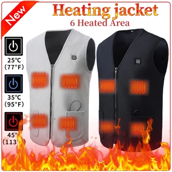 Жилет с USB-подогревом, самонагревающийся, куртка с интеллектуальным контролем температуры, 3-скоростное пальто с подогревом, зимний охотничий жилет для мужчин/женщин с V-образным вырезом