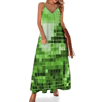 Зеленое платье без рукавов с рисунком диско-шара, платья в корейском стиле, летние наряды для женщин 2023, женское вечернее платье