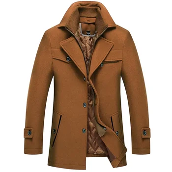 Зимнее мужское шерстяное пальто 2023 года, теплое сшитое мужское повседневное шерстяное пальто, мужские смеси, Модная хлопчатобумажная толстая мужская куртка, мужские повседневные пальто