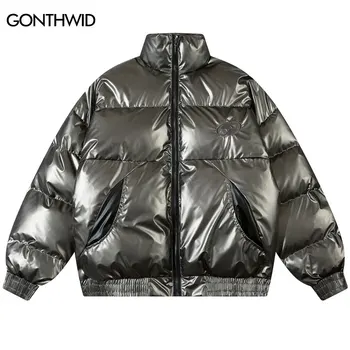 Зимние блестящие металлические куртки-парки Уличная одежда Для мужчин в стиле ретро в стиле пэчворк, толстые теплые парки с подкладкой, пальто 2023, водонепроницаемая куртка-пуховик