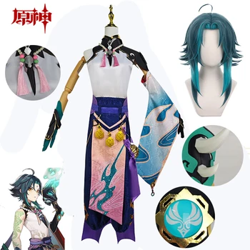 Игровой костюм Genshin Impact Xiao для косплея Топ, брюки, перчатки, парик, полные комплекты костюмов Genshin для косплея Xiao на Хэллоуин для мужчин