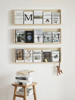 Индивидуальный настенный стеллаж для книг и газет цвета орехового дерева, скандинавский стеллаж для хранения журналов, Стеллаж для стенгазет в спальне
