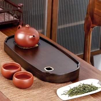 Китайский бамбуковый Чайный поднос Простой Чайный столик Кунг-фу, Бытовой Прямоугольный поднос для хранения воды, Чайная доска, Украшение для чайника