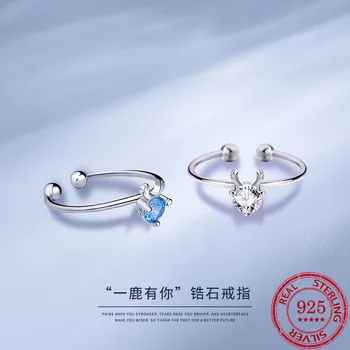 Кольцо из стерлингового серебра S925 с рогами циркона, женская корейская версия оленя с вашим кольцом, Рождественские украшения оптом.