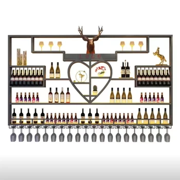 Креативный настенный винный стеллаж, подвесной настенный шкаф для красного вина, подвесная витрина из кованого железа, ресторанный винный шкаф