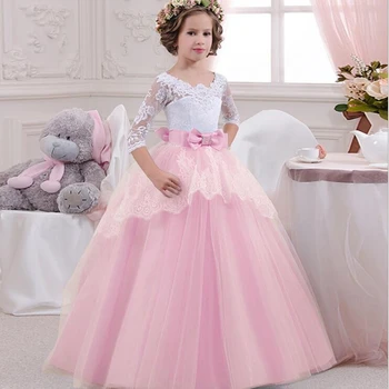 Кружевные платья с цветочным узором для девочек на свадьбу, милое платье принцессы из тюля для девочек, фестивальные длинные бальные платья
