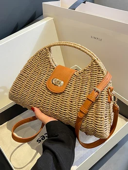 Летняя модная женская соломенная сумка UNIXINU, пляжная сумка для отдыха, женская сумка из ротанга, роскошная дизайнерская маленькая женская тканая сумочка