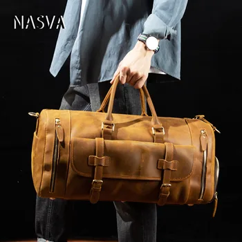Мужская дорожная сумка NASVA из натуральной кожи, винтажная ручная дорожная сумка, сумка для хранения на открытом воздухе, сумка для ноутбука, сумка для багажа, сумка для багажа