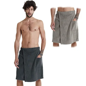 Мужское мягкое носимое банное полотенце с карманом, халаты для сна, обертывание для душа, сауна, тренажерный зал, плавание, спа-ванна для отдыха, пляжное полотенце
