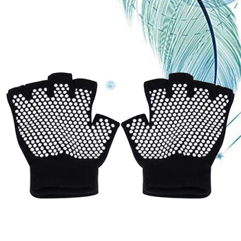 Нескользящие перчатки для тренировок, хлопчатобумажные перчатки с полупальцами, удобные трикотажные перчатки для занятий йогой (черные)