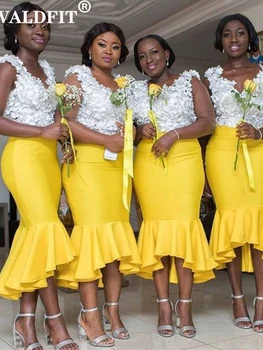 Нигерийские платья подружек невесты Русалки длиной до чая 2022 года для чернокожих девушек с V-образным вырезом, Праздничное платье Невесты