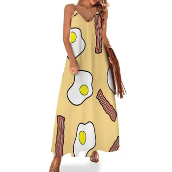 Новое платье без рукавов с рисунком бекона и яиц, платья для дня рождения для женщин, платья для церемоний