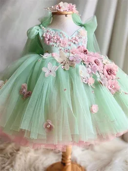 Новые вечерние платья для маленьких девочек, платье принцессы с большим бантом на День рождения для маленьких девочек, платье подружки невесты, Vestidos